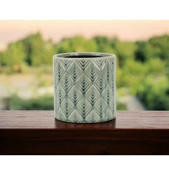 6" Green Geometric Ceramic Indoor Outdoor Round Pot Planter