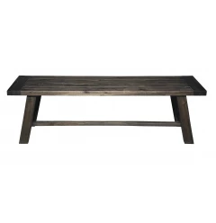 60" Gray And Dark Brown Distressed Wood Dining Bench