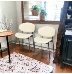 Set of Two Off White And Black Upholstered Faux Leather Curved Back Dining Side Chairs