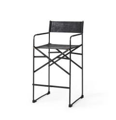 29" Black Leather And Iron Bar Chair