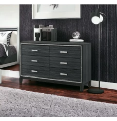 63" Black Solid and Manufactured Wood Six Drawer Double Dresser