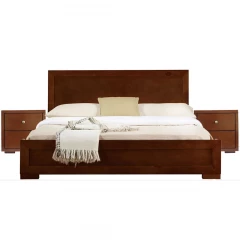 Moma Walnut Wood Platform Queen Bed With Two Nightstands