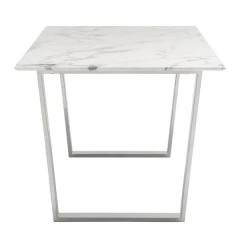 71" White And Silver Marble And Steel Dining Table