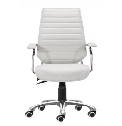 White Faux Leather Tufted Seat Swivel Adjustable Executive Chair Metal Back Steel Frame