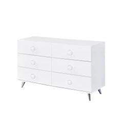 47" White Finish Manufactured Wood Six Drawer Double Dresser