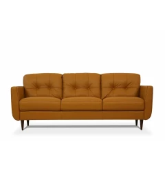 Camel leather black sofa with comfortable rectangle studio couch design and wooden accents