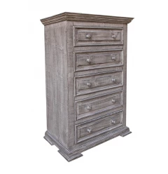 37" Gray Solid Wood Five Drawer Chest