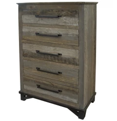 37" Gray Solid Wood Five Drawer Chest