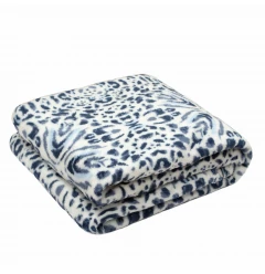 Print Navy Blue  Reversible Velvet and Sherpa Throw Blanket