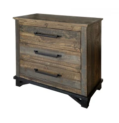 37" Brown and Gray Solid Wood Three Drawer Chest