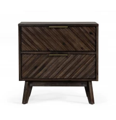 Classic Chevron Dark Brown Nightstand with Two Drawers