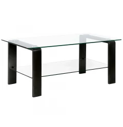 40" Black Glass And Steel Coffee Table With Shelf