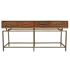 72" Brown and Brass Solid Wood Distressed Frame Console Table With Storage