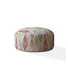 24" Ivory Cotton Round Polka Dots Pouf Ottoman