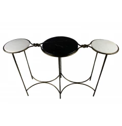 50" Black and White and Gold Genuine Marble Round Frame Console Table