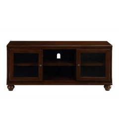 19" X 58" X 26" Walnut Wood Glass (TV Stand) TV Stand