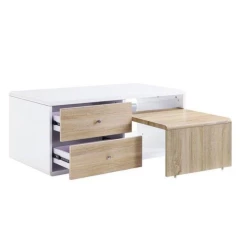 47" White and Natural Coffee Table With Four Drawers