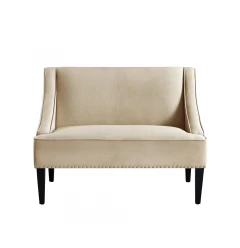 45" Beige and Black Upholstered Linen Bench