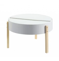 32" Natural Brown And White Round Coffee Table