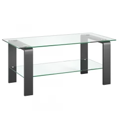 40" Gray Glass And Steel Coffee Table With Shelf