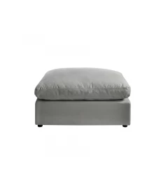 36" Gray Linen And Black Ottoman