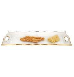 edge gold leaf tray with cut handles for serving food
