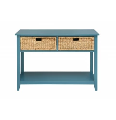 44" X 16" X 28" Teal Solid Wood Leg Console Table