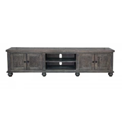 93" Brown Solid Wood Cabinet Enclosed Storage Distressed TV Stand