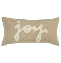 Joy felt applique burlap lumbar pillow with brown beige pattern and home accessories