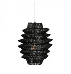 Single Rattan Dimmable Ceiling Light With Black Shades