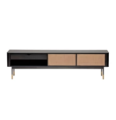 Black Wood and Wicker Media Stand