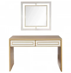 Antiqued Gold Finish Mirror and Console Table