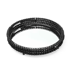 bead mirrored glass bottom round tray with decorative rim and jewelry-like design