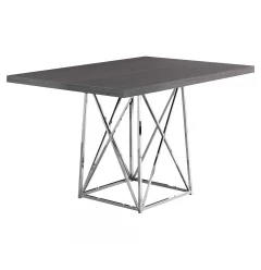 36" Grey And Silver Rectangular Manufactured Wood And Metal Dining Table
