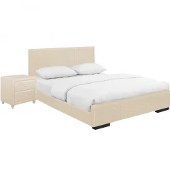 Beige Solid and Manufactured Wood Twin Upholstered Faux Leather Bed Frame