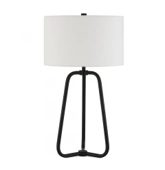 25" Black Metal Table Lamp With White Drum Shade