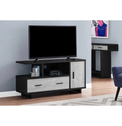 23.75" Black And Grey Particle Board Laminate And Mdf TV Stand With Storage