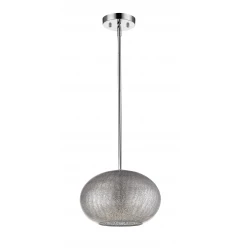 Brielle 1-Light Polished Nickel Pendant With Textured Glass Shade