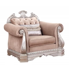 42" Cherry Blossom Pink And Gray Velvet Tufted Chesterfield Chair