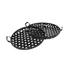 matte black metal interweaved bottom trays for fruit and tableware with circular pattern