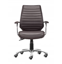 Espresso Faux Leather Tufted Seat Swivel Adjustable Executive Chair Metal Back Steel Frame