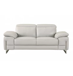71" Light Gray And Silver Genuine Leather Love Seat