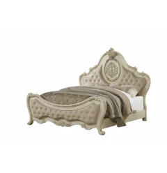 Beige Queen Tufted Upholstered Linen Bed Frame with Nailhead Trim