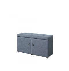 Blue Gray Linen Look Double Door Shoe Storage Bench