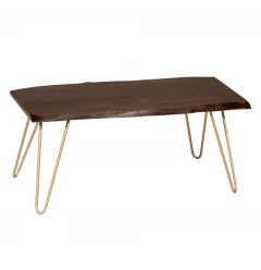 42" Brown And Gold Solid Wood And Iron Coffee Table