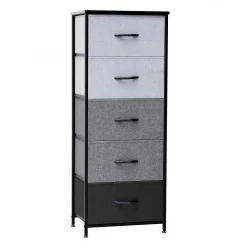 18" Gray and Black Steel and Fabric Five Drawer Chest