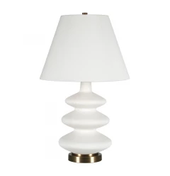 26" Gold and White Glass Table Lamp With White Empire Shade