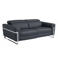 Gray silver Italian leather USB sofa with comfortable armrests and convertible sofa bed design