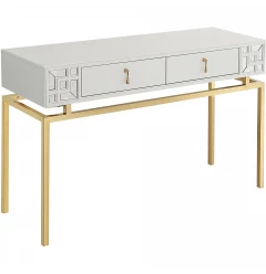 47" White and Gold Mirrored Console Table And Drawers