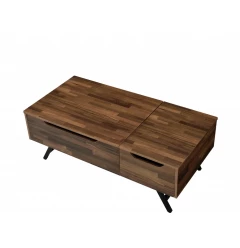 48" Brown And Black Metal Lift Top Coffee Table With Two Drawers
